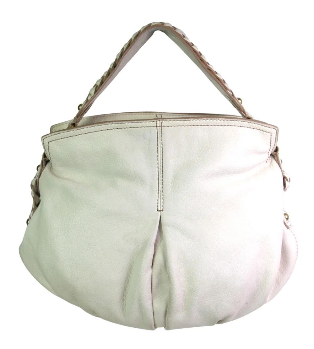 Banana Republic WHITE GENUINE LEATHER BRAIDED STRAP SHOULDER BAG HANDBAG PURSE
